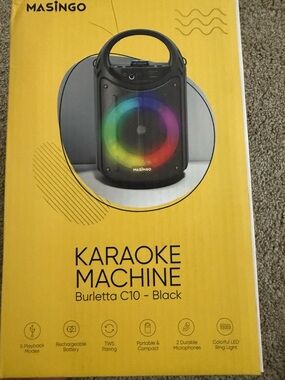 Portable Karaoke Speaker with LED Ring Light - Black